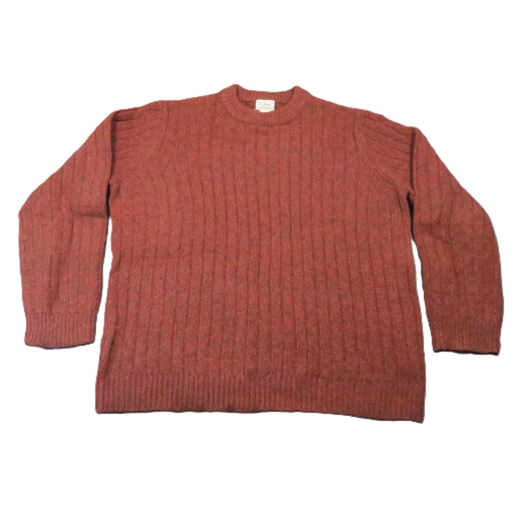 LL Bean Lambswool Sweater 2XLT Red Brown Heavyweight Ribbed Cabin Grandpacore